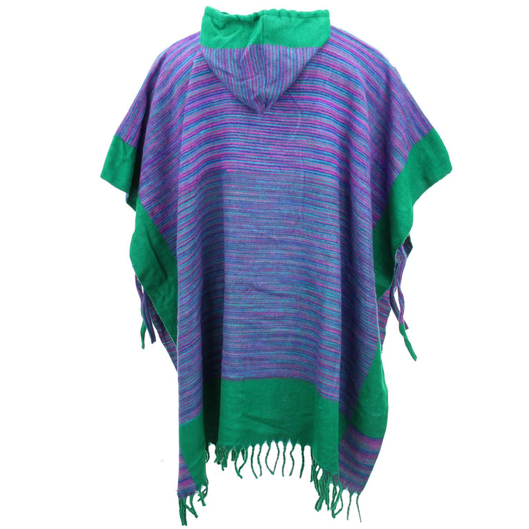 Soft Vegan Wool Hooded Tibet Poncho - Purple & Green