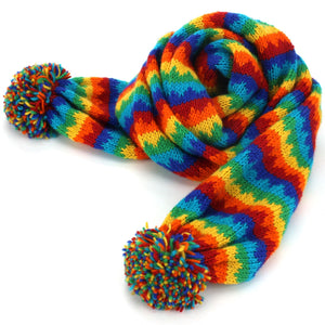 Chunky Wool Knit Scarf - Rainbow Zig Zag