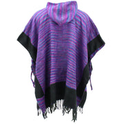 Soft Vegan Wool Hooded Tibet Poncho - Purple & Black