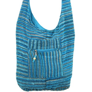 Striped Chenille Sling Shoulder Bag - Light Blue