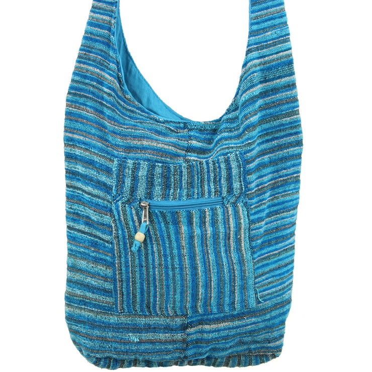 Striped Chenille Sling Shoulder Bag - Light Blue