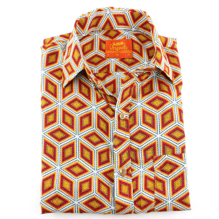 Tailored Fit Short Sleeve Shirt - Orange Abstract Diamonds