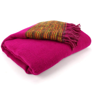 Tibetan Wool Blend Shawl Blanket - Plum with Green Sunset Reverse