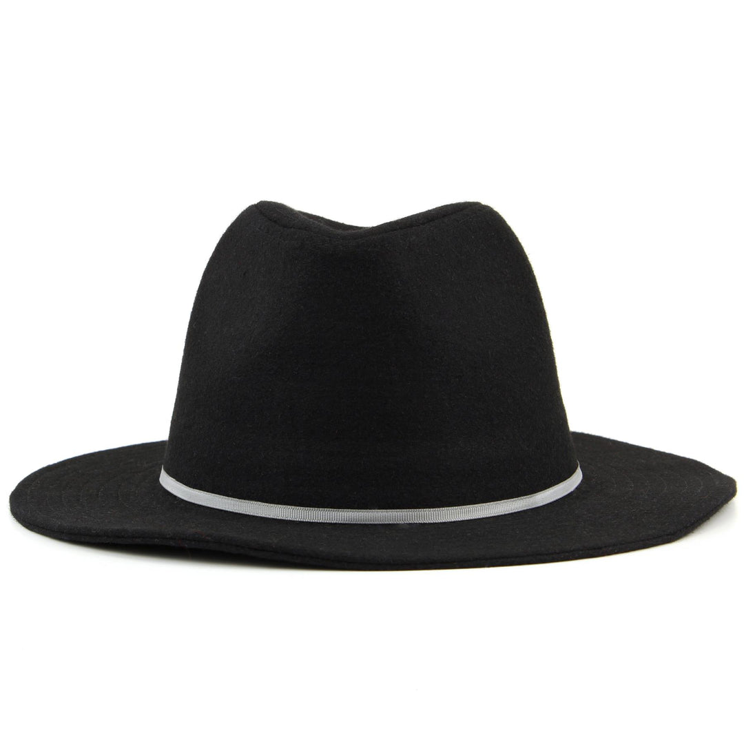 Wool fedora hat with flat brim and skinny contrast band - Black (57cm)