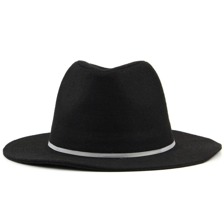 Wool fedora hat with flat brim and skinny contrast band - Black (57cm)