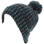 Chunky Knit Beanie Bobble Hat - Black & Green