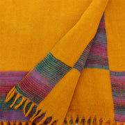 Tibetan Wool Blend Shawl Blanket - Mustard with Nebula Purple Reverse