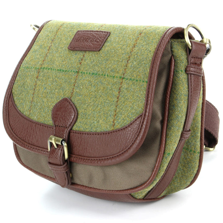 Tweed Cross Body Messenger Shoulder Bag Handbag - Mid Green