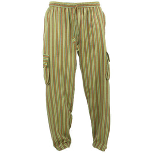 Pantalon cargo népalais classique léger à rayures en coton - vert