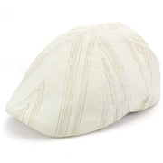 Cotton & Linen Blend Striped Duckbill Flat Cap - Cream