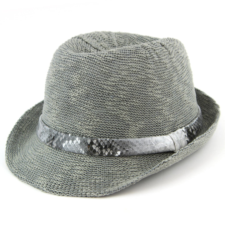 Lightweight trilby hat with faux leather snakeskin band - Dark grey (57cm)