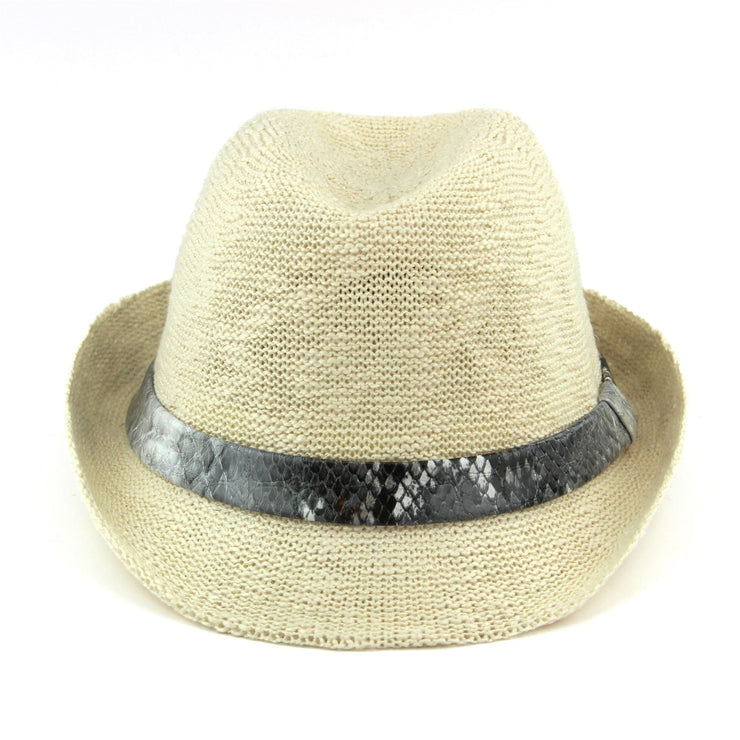 Lightweight trilby hat with faux leather snakeskin band - Off white (57cm)