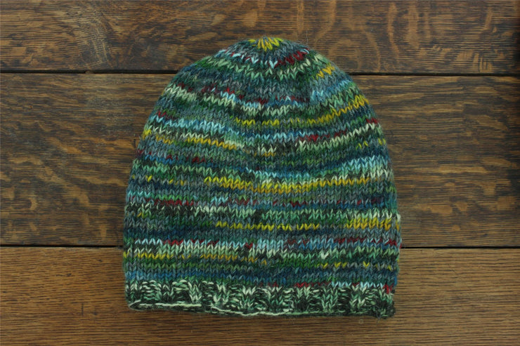 Hand Knitted Baggy Slouch Beanie Hat - SD Green Mix