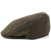 Herringbone Flat Cap with Quilted Lining - Brown