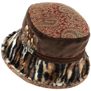 Ladies Mixed Fabric Cloche Hat with Tiger Print Brim