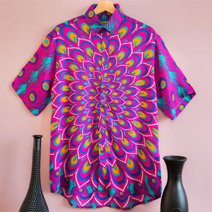 Regular fit kortærmet skjorte - peacock mandala - pink blå