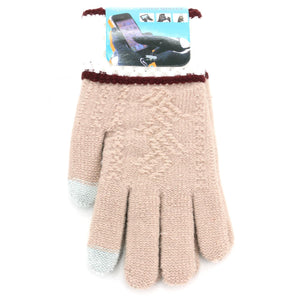 Two-Tone Touch Screen Gloves - Brown White
