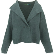 Wide Collar Knit Cardigan - Grey