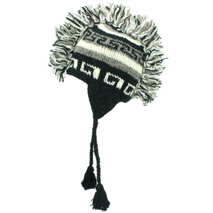 Bonnet à oreillettes mohawk 'punk' en tricot de laine - gris