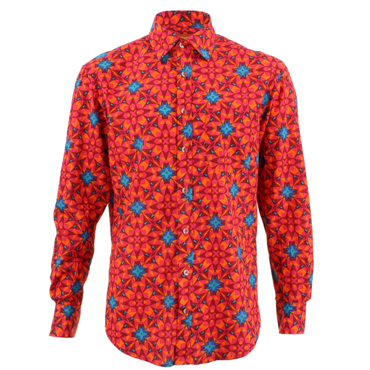 Regular Fit Long Sleeve Shirt - Bright Red Abstract