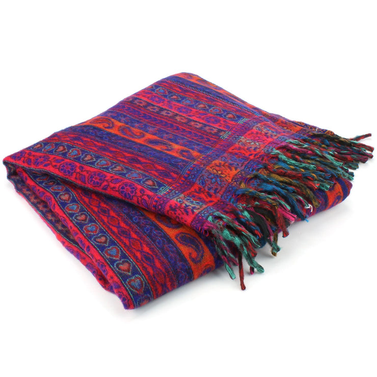 Acrylic Wool Shawl Blanket - Stripe - Bright Red & Blue