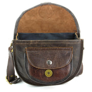 Real Leather Small Handbag - Dark Brown