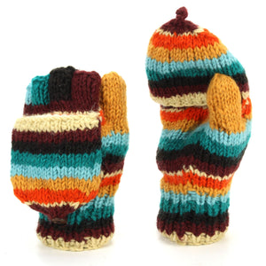 Hand Knitted Wool Shooter Gloves - Stripe Retro D