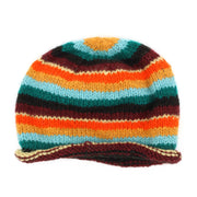 Hand Knitted Wool Beanie Hat - Stripe Retro D