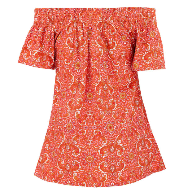 Shirred Super Top - Red Damask