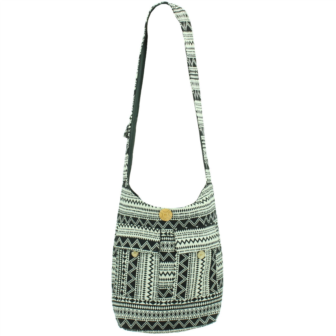 Cotton Canvas Sling Shoulder Bag - Black