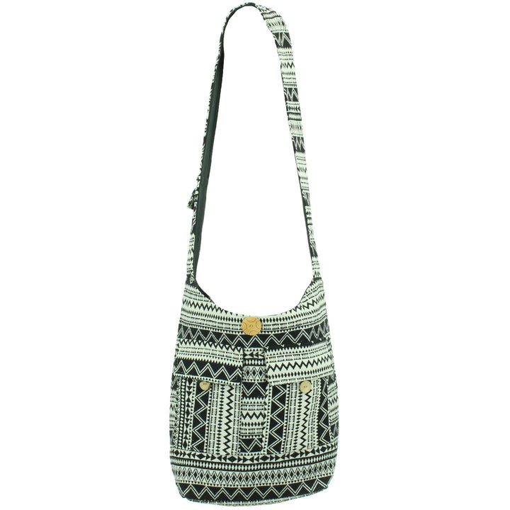 Cotton Canvas Sling Shoulder Bag - Black