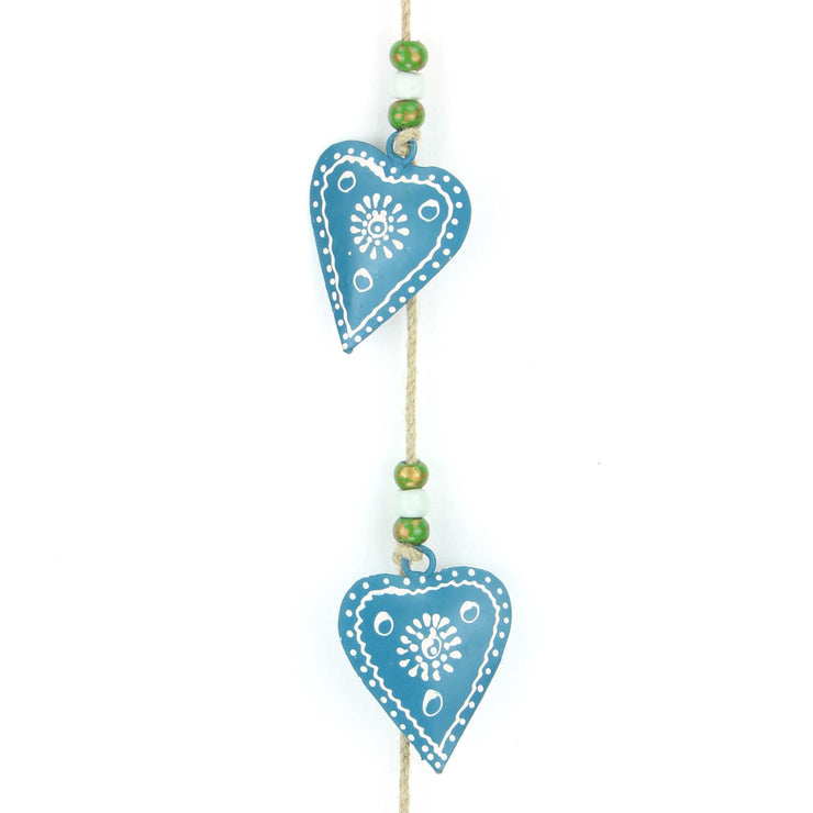 Hanging Mobile Decoration String of Hearts - Teal - Sand String