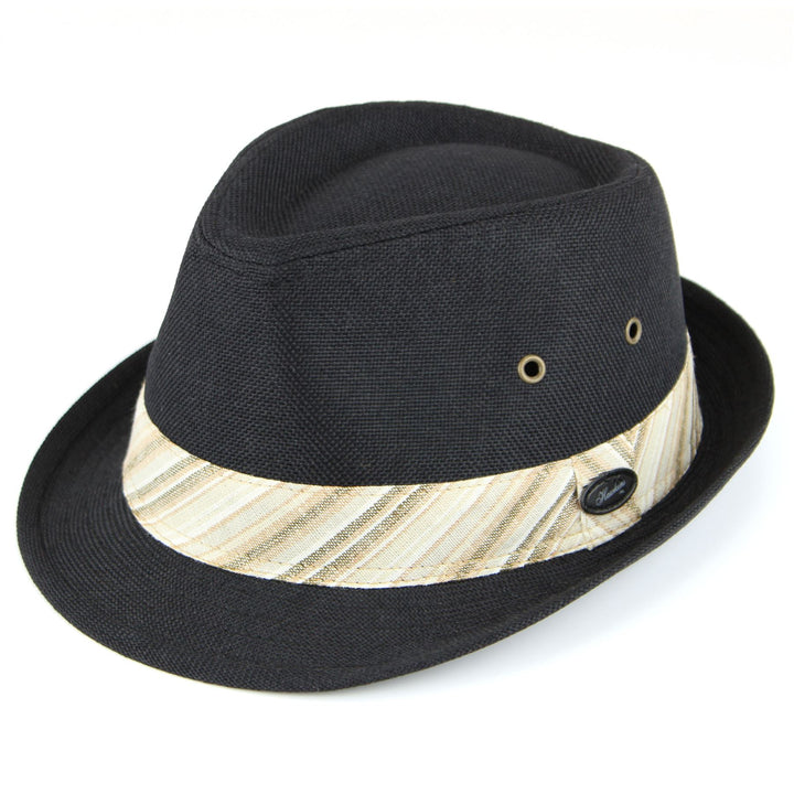 Cotton trilby hat with striped band - Black
