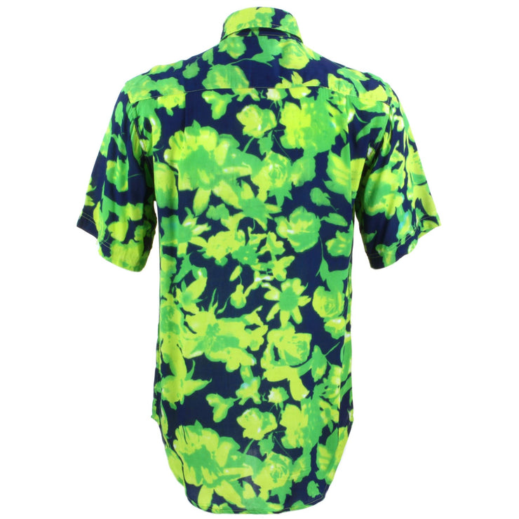 Regular Fit Short Sleeve Shirt - Green Floral on Navy