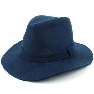 Wool Fedora Trilby Hat with Floppy Brim - Blue