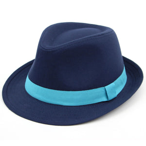 Chapeau trilby en coton avec bande contrastée - Bleu