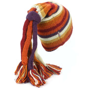 Wool Knit 'Fountain' Tassels Beanie Hat - Orange Rust
