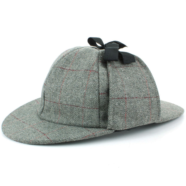 Wool Herringbone Deerstalker Sherlock Holmes Hat - Light Grey