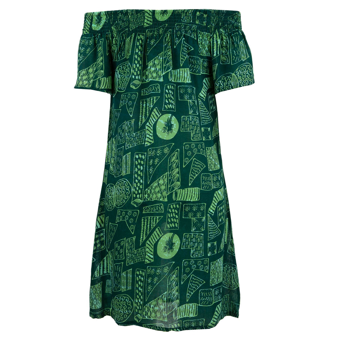 Shirred Comfy Dress - Doodle Days Green