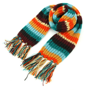 Écharpe en laine tricotée à la main - rayure rétro d