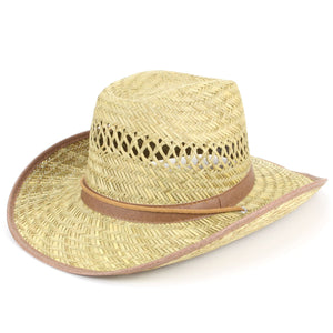 Chapeau de cowboy en paille avec bande et bordure - Marron