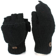 Chunky Wool Knit Fingerless Shooter Gloves - Plain - Black