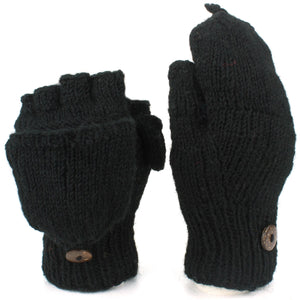 Gants de tir sans doigts en tricot de laine épaisse - unis - noir