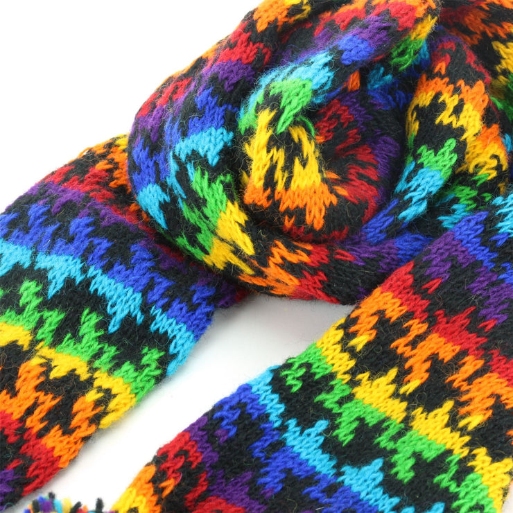 Chunky Wool Knit Scarf - Rainbow Houndstooth