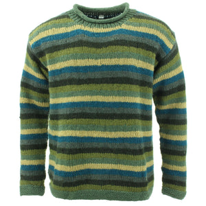 Pull en grosse laine - rayure vert bleu