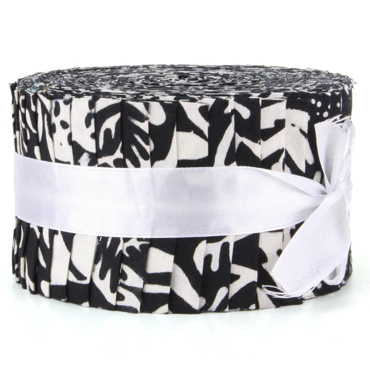 Cotton Batik Jelly Roll Pre Cut Fabric Bundle - Black & White