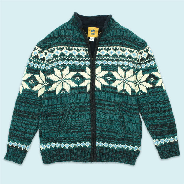 Hand Knitted Wool Jacket Cardigan - Fairisle Teal