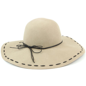 100% Wool felt wide brim floppy hat with cord band - Beige (57cm)