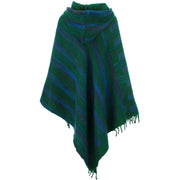 Vegan Wool Hooded Poncho - Green & Blue