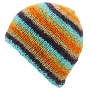 Wool Knit Beanie Hat - Stripe Retro A